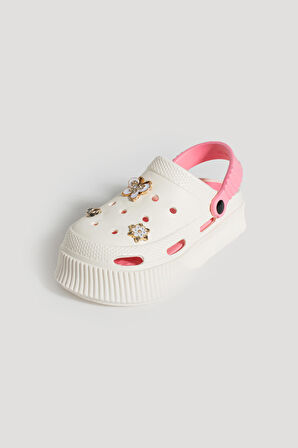 Pembe Potin Yüksek Taban Altın Tokalı Eva Comfort Kadın Sandalet DNZ225-24BejPudra