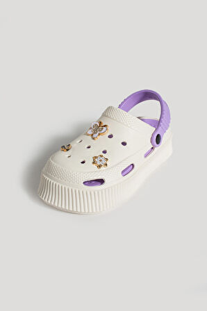 Pembe Potin Yüksek Taban Altın Tokalı Eva Comfort Kadın Sandalet DNZ225-24BejLila
