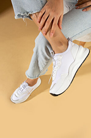 Pembe Potin Kalın Poli Taban Bağcıklı Kadın Rahat Sneaker 36-140-24Queen