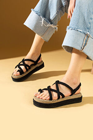 Pembe Potin Kalın Taban Parmak Arası Hasır Kadın Sandalet 30-13-24