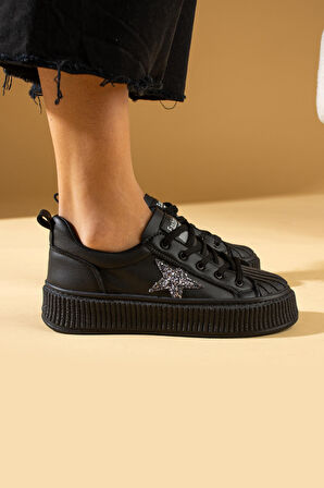 Pembe Potin Poli Anatomik Taban Yıldız Detay Bağcıklı Kadın Sneaker 59-650-24