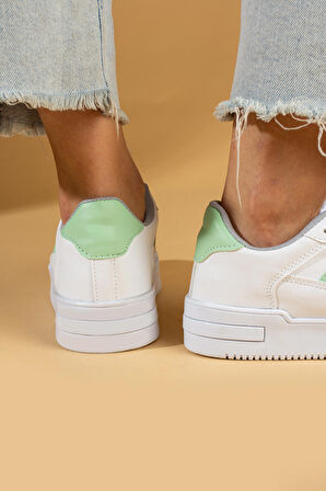 Pembe Potin Bağcıklı Comfort Taban Şeritli Kadın Sneaker 001-1005-24BeyazYeşil