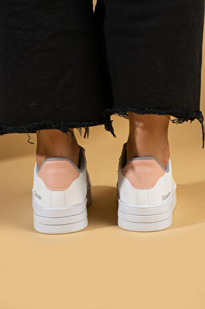 Pembe Potin Bağcıklı Comfort Taban Şeritli Kadın Sneaker 001-1005-24BeyazPudraSarı