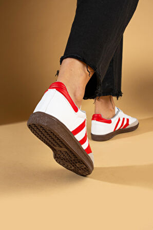 Pembe Potin Bağcıklı Comfort Taban 3 Şeritli Kadın Sneaker 001-1009-24BeyazKırmızı