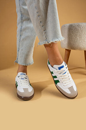 Pembe Potin Bağcıklı Comfort Taban 3 Şeritli Kadın Sneaker 001-1009-24BeyazYeşil