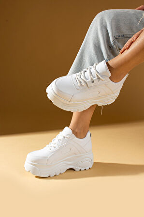 Pembe Potin Yüksek Taban Bağcıklı Kadın Sneaker 54-0142-24