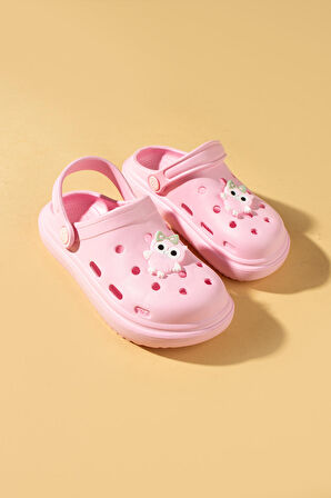 Pembe Potin Maskotlu Rahat Taban Eva Çocuk Sandalet CY24-110
