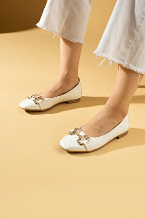 Pembe Potin Taşlı Toka Detaylı Rahat Kalıp Kadın Babet 020-759-24Rugan