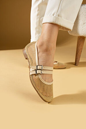 Pembe Potin Fileli Hafif Çift Tokalı Kadın Babet 69-010-24