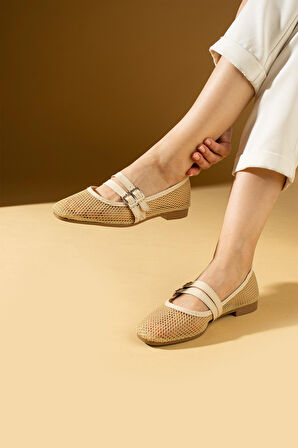 Pembe Potin Fileli Hafif Çift Tokalı Kadın Babet 69-010-24