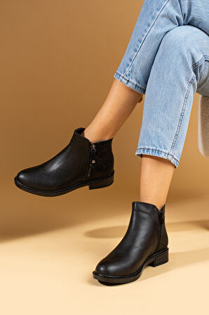 Pembe Potin Çift Fermuarlı Sıcak Astar Bilekte Kadın Bot 57-106-24Yılan