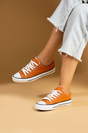 Pembe Potin Bağcıklı Rahat Taban Kadın Sneaker A3232-20Keten