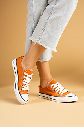 Pembe Potin Bağcıklı Rahat Taban Kadın Sneaker A3232-20Keten