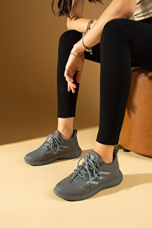 Pembe Potin Bağcıklı Triko Rahat Taban Kadın Sneakers 001-0022-24Z