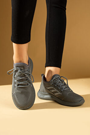 Pembe Potin Bağcıklı Triko Rahat Taban Kadın Sneakers 001-0022-24Z