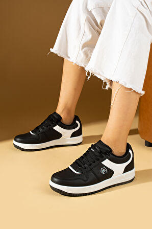 Pembe Potin Bağcıklı Ortopedik Kaymaz Kırılmaz Taban Konforlu Kadın Sneakers 001-2100-Sbeyaz