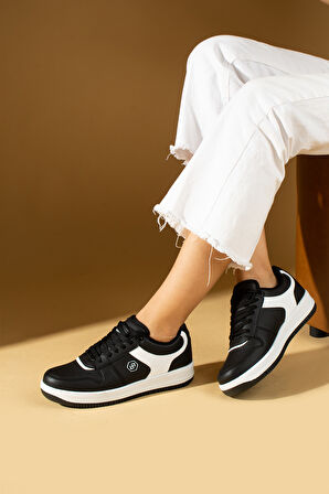 Pembe Potin Bağcıklı Ortopedik Kaymaz Kırılmaz Taban Konforlu Kadın Sneakers 001-2100-Sbeyaz