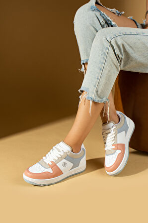 Pembe Potin Bağcıklı Ortopedik Kaymaz Kırılmaz Taban Konforlu Kadın Sneakers 001-2100-Mpudra