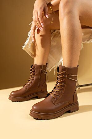 Pembe Potin Sıcak Astar Fermuarlı & Bağcıklı Kadın Postal Bot 57-0505-24