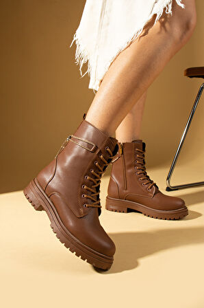 Pembe Potin Sıcak Astar Fermuarlı & Bağcıklı Kadın Postal Bot 57-0505-24