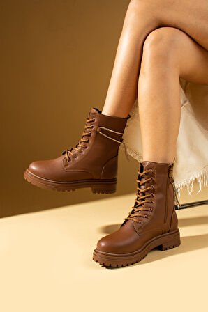 Pembe Potin Sıcak Astar Fermuarlı & Bağcıklı Kadın Postal Bot 57-0505-24