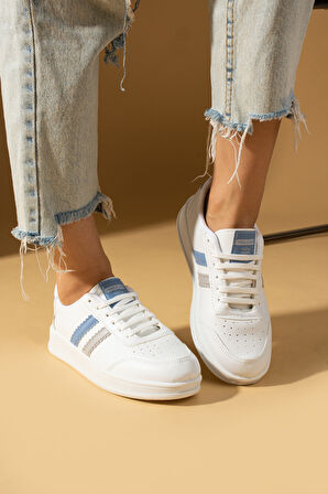 Pembe Potin Şerit Detaylı Rahat Taban Kadın Sneakers 001-1004-24BMavi