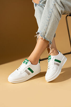 Pembe Potin Şerit Detaylı Rahat Taban Kadın Sneakers 001-1004-24BYeşil