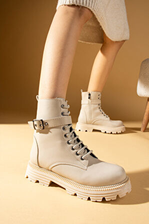 Pembe Potin Toka Detaylı Kalın Taban Fermuarlı Kadın Postal Bot 71-8040-24