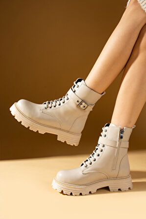 Pembe Potin Toka Detaylı Kalın Taban Fermuarlı Kadın Postal Bot 71-8040-24