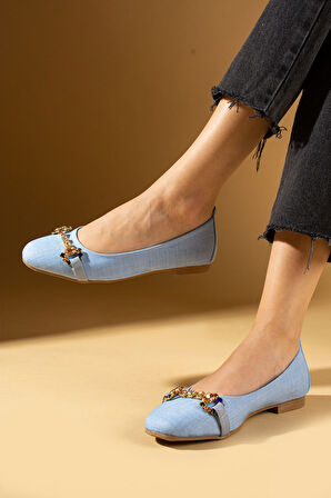 Pembe Potin Toka Detaylı Rahat Kalıp Kadın Babet 020-736-24Kumaş