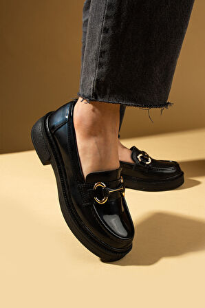 Pembe Potin Yüksek Taban Toka Detaylı Kadın Loafer 43-1803-25Rugan