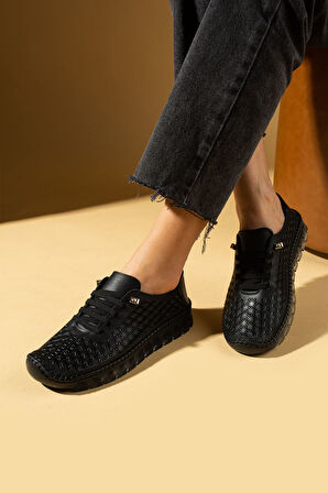 Pembe Potin Hakiki Deri Lazer Kesim Hafif Comfort Taban Lastikli Kadın Spor Ayakkabı 59-690-25