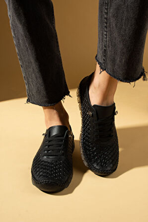 Pembe Potin Hakiki Deri Lazer Kesim Hafif Comfort Taban Lastikli Kadın Spor Ayakkabı 59-690-25