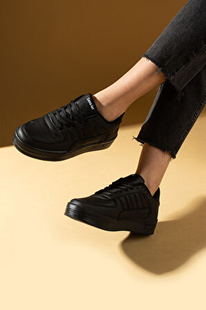 Pembe Potin Bağcıklı Comfort Taban Şeritli Kadın Sneaker 001-1005-24SSiyah