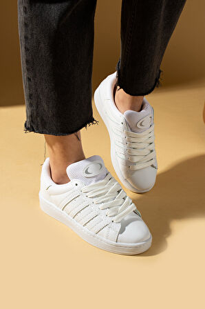 Pembe Potin Kalın Bağcıklı Şerit Detaylı Rahat Taban Kadın Sneakers 001-3458-25