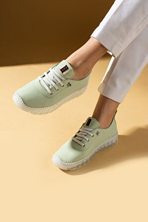 Pembe Potin Hakiki Deri Hafif Comfort Taban Lastikli Kadın Spor Ayakkabı 59-680-25