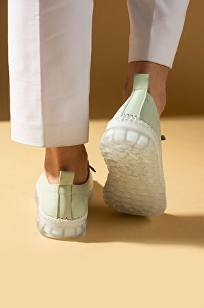 Pembe Potin Hakiki Deri Hafif Comfort Taban Lastikli Kadın Spor Ayakkabı 59-680-25