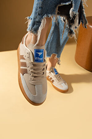 Pembe Potin Şerit Detaylı Kaymaz Taban Bağcıklı Kadın Sneakers 001-030-24Çt