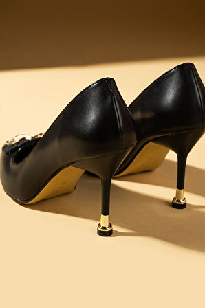 Pembe Potin Metal Destekli İnce Topuklu Toka Detaylı Kadın Stiletto 018-031-25