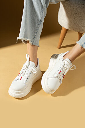 Pembe Potin Yüksek Taban Bağcıklı Comfort Kadın Sneakers 36-1050-25