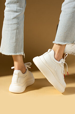 Pembe Potin Yüksek Taban Bağcıklı Comfort Kadın Sneakers 36-1050-25