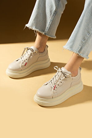 Pembe Potin Yüksek Taban Bağcıklı Comfort Kadın Sneakers 36-1050-25