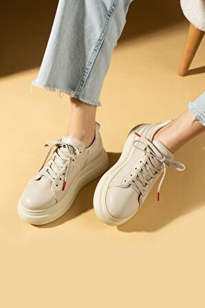 Pembe Potin Yüksek Taban Bağcıklı Comfort Kadın Sneakers 36-1050-25