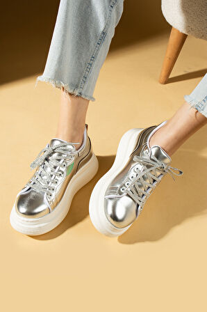 Pembe Potin Yüksek Taban Bağcıklı Comfort Kadın Sneakers 36-1050-25