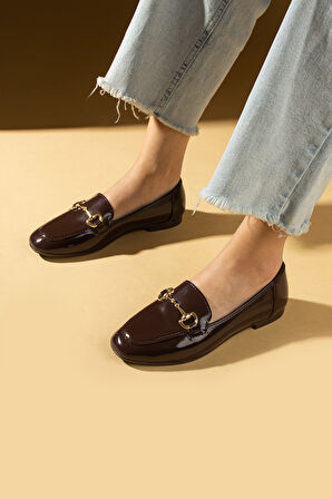 Pembe Potin Gold Toka Detaylı Rahat Kalıp Kadın Babet 57-023-24Rugan