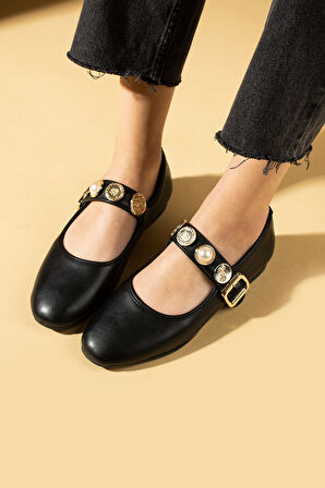 Pembe Potin İncili Tokalı Rahat Taban Kadın Babet 57-40-25