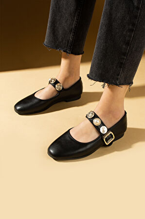 Pembe Potin İncili Tokalı Rahat Taban Kadın Babet 57-40-25