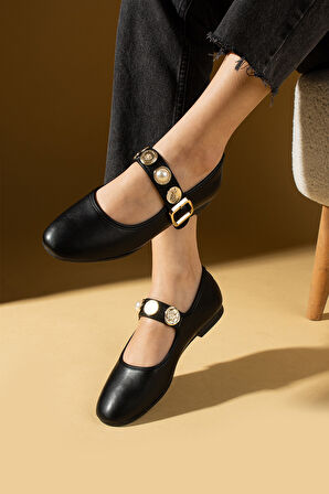 Pembe Potin İncili Tokalı Rahat Taban Kadın Babet 57-40-25