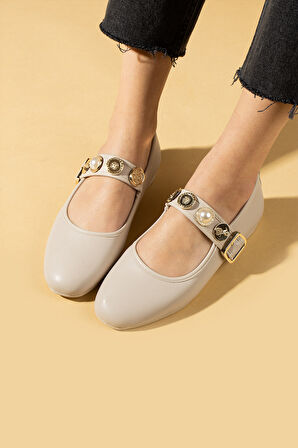 Pembe Potin İncili Tokalı Rahat Taban Kadın Babet 57-40-25