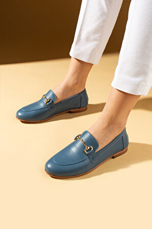 Pembe Potin Hakiki Deri Gold Tokalı Rahat Kalıp Kadın Babet 017-075-25